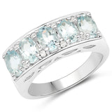 2.56 Carat Genuine Aquamarine and White Zircon .925 Sterling Silver Ring