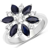 2.28 Carat Genuine Blue Sapphire and White Zircon .925 Sterling Silver Ring