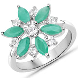 1.85 ct. Genuine Emerald and White Topaz .925 Sterling Silver Ring
