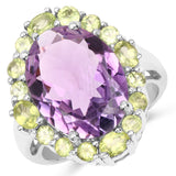 9.72 Carat Genuine Amethyst & Peridot .925 Sterling Silver Ring