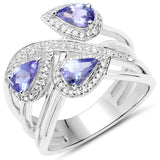 1.52 Carat Genuine Tanzanite and White Zircon .925 Sterling Silver Ring