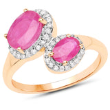 2.33 Carat Genuine Ruby and White Diamond 14K Yellow Gold Ring