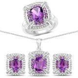 5.88 Carat Genuine Amethyst & White Topaz .925 Silver 3 Pc Jewelry Set Ring Earring & Pendant Chain