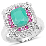 2.22 Carat Genuine Emerald, Ruby and White Topaz .925 Sterling Silver Ring
