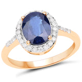2.46 ct. Genuine Blue Sapphire and White Diamond 14K Yellow Gold Ring