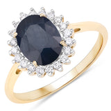 2.32 Carat Genuine Blue Sapphire and White Diamond 14K Yellow Gold Ring