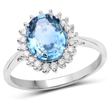 2.45 ct Genuine Blue Sapphire and White Diamond 14K White Gold Ring