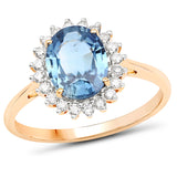 2.45 ct Genuine Blue Sapphire and White Diamond 14K Yellow Gold Ring