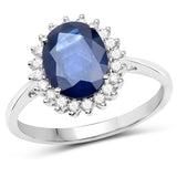 2.45 ct Genuine Blue Sapphire and White Diamond 14K White Gold Ring