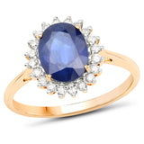 2.45 ct Genuine Blue Sapphire and White Diamond 14K Yellow Gold Ring