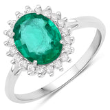 1.87 Carat Genuine Zambian Emerald and White Diamond 14K White Gold Ring