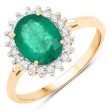 1.87 ct. Genuine Zambian Emerald and White Diamond 14K Yellow Gold Ring