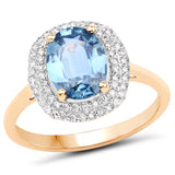 2.52 ct Genuine Blue Sapphire White Diamond 14K Yellow Gold Ring