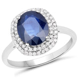 2.27 Carat Genuine Blue Sapphire and White Diamond 14K White Gold Ring