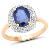 2.52 ct Genuine Blue Sapphire and White Diamond 14K Yellow Gold Ring