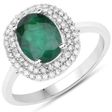 1.97 Carat Genuine Zambian Emerald and White Diamond 14K White Gold Ring