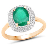 1.97 Carat Genuine Zambian Emerald and White Diamond 14K Yellow Gold Ring
