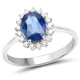 1.68 ct. Genuine Blue Sapphire and White Diamond 14K White Gold Ring