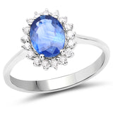 1.68 ct. Genuine Blue Sapphire and White Diamond 14K White Gold Ring