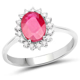 1.48 ct. Genuine Ruby and White Diamond 14K White Gold Ring