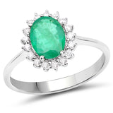 1.42 ct. Genuine Zambian Emerald and White Diamond 14K White Gold Ring