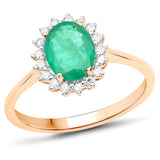 1.42 ct Genuine Zambian Emerald and White Diamond 14K Yellow Gold Ring