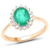 1.43 ct Genuine Zambian Emerald and White Diamond 14K Yellow Gold Ring