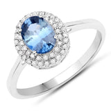 1.18 Carat Genuine Blue Sapphire and White Diamond 10K White Gold Ring