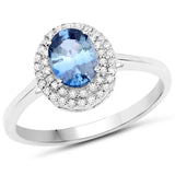 1.18 Carat Genuine Blue Sapphire and White Diamond 14K White Gold Ring