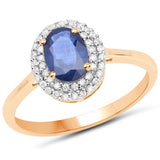 1.18 ct Genuine Blue Sapphire and White Diamond 14K Yellow Gold Ring