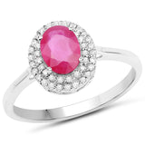1.13 ct. Genuine Ruby and White Diamond 14K White Gold Ring