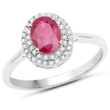 1.13 ct. Genuine Ruby and White Diamond 14K White Gold Ring