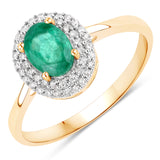 0.88 Carat Genuine Zambian Emerald and White Diamond 14K Yellow Gold Ring