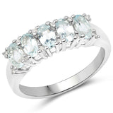 1.06 Carat Genuine Aquamarine and White Zircon .925 Sterling Silver Ring
