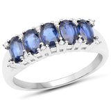 1.56 Carat Genuine Blue Sapphire and White Diamond 14K White Gold Ring