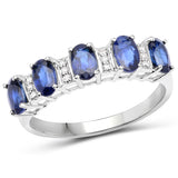 1.55 ct Genuine Blue Sapphire and White Diamond 14K White Gold Ring