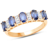 1.55 ct Genuine Blue Sapphire and White Diamond 14K Yellow Gold Ring
