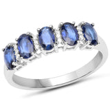 1.55 ct Genuine Blue Sapphire and White Diamond 14K White Gold Ring