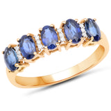 1.55 ct Genuine Blue Sapphire and White Diamond 14K Yellow Gold Ring