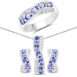 2.82 Carat Genuine Tanzanite & White Topaz .925 Silver 3 Pc Jewelry Set Ring Earring & Pendant Chain