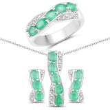 2.50 Carat Genuine Zambian Emerald White Topaz 925 Silver 3 Pc Jewelry Set