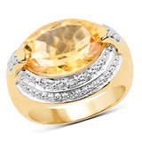 14K Yellow Gold Plated 5.06 Carat Genuine Citrine & White Diamond .925 Sterling Silver Ring