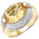 4.56 Carat Genuine Citrine and White Diamond .925 Sterling Silver Ring
