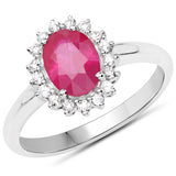 1.48 Carat Genuine Ruby and White Diamond 14K White Gold Ring