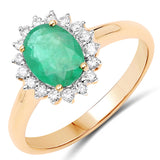 1.39 Carat Genuine Zambian Emerald and White Diamond 10K Yellow Gold Ring