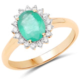 1.43 ct. Genuine Zambian Emerald White Diamond 14K Yellow Gold Ring