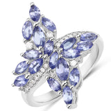 1.73 ct. Genuine Tanzanite and White Zircon .925 Sterling Silver Ring