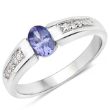 0.59 Carat Genuine Tanzanite and White Zircon .925 Sterling Silver Ring