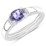 0.78 Carat Genuine Tanzanite and White Zircon .925 Sterling Silver Ring