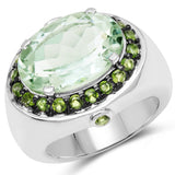 5.98 Carat Genuine Green Amethyst and Chrome Diopside .925 Sterling Silver Ring